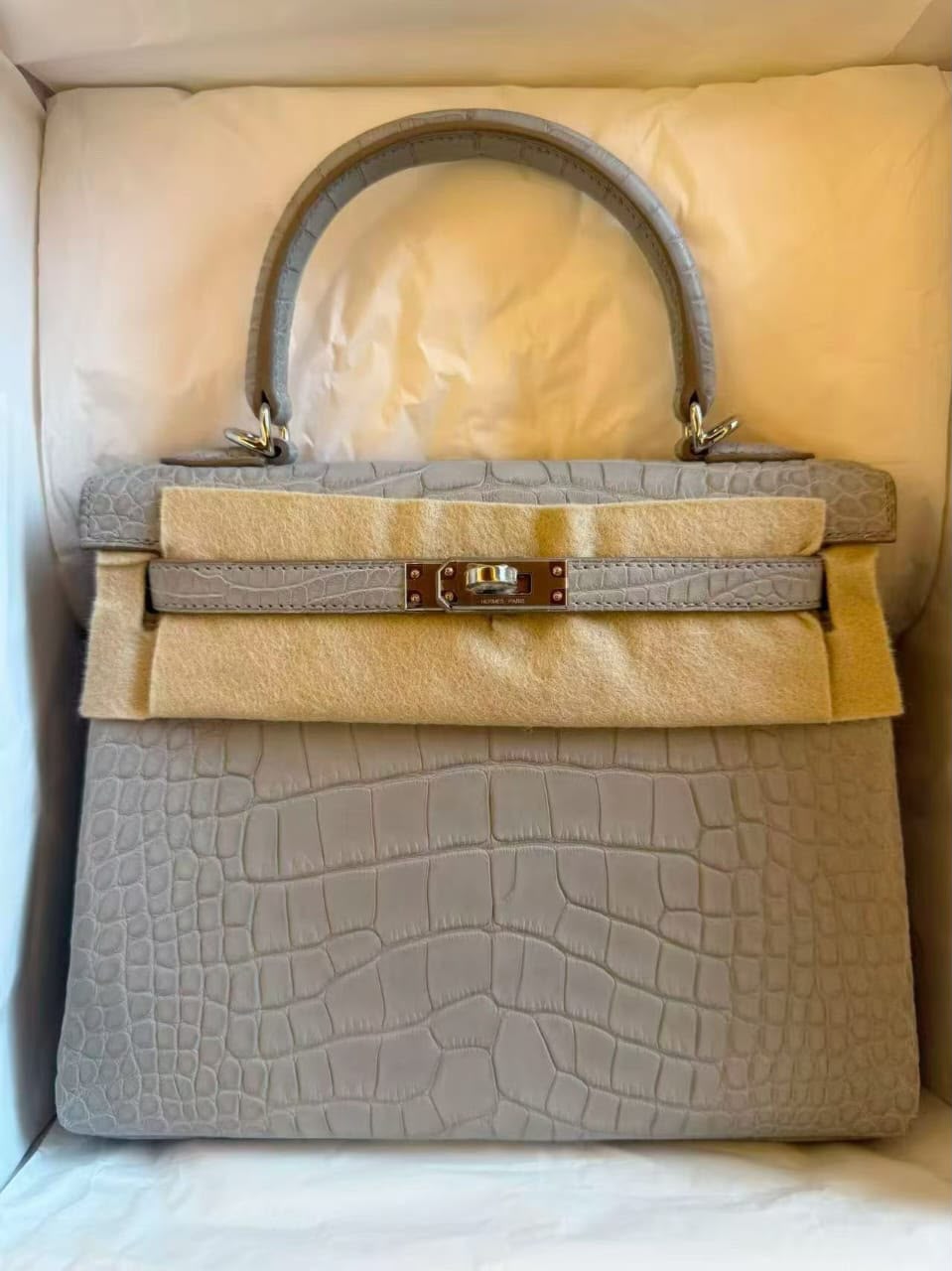 Hermes kelly 25 Gris Perle Matte Alligator Palladium hardware