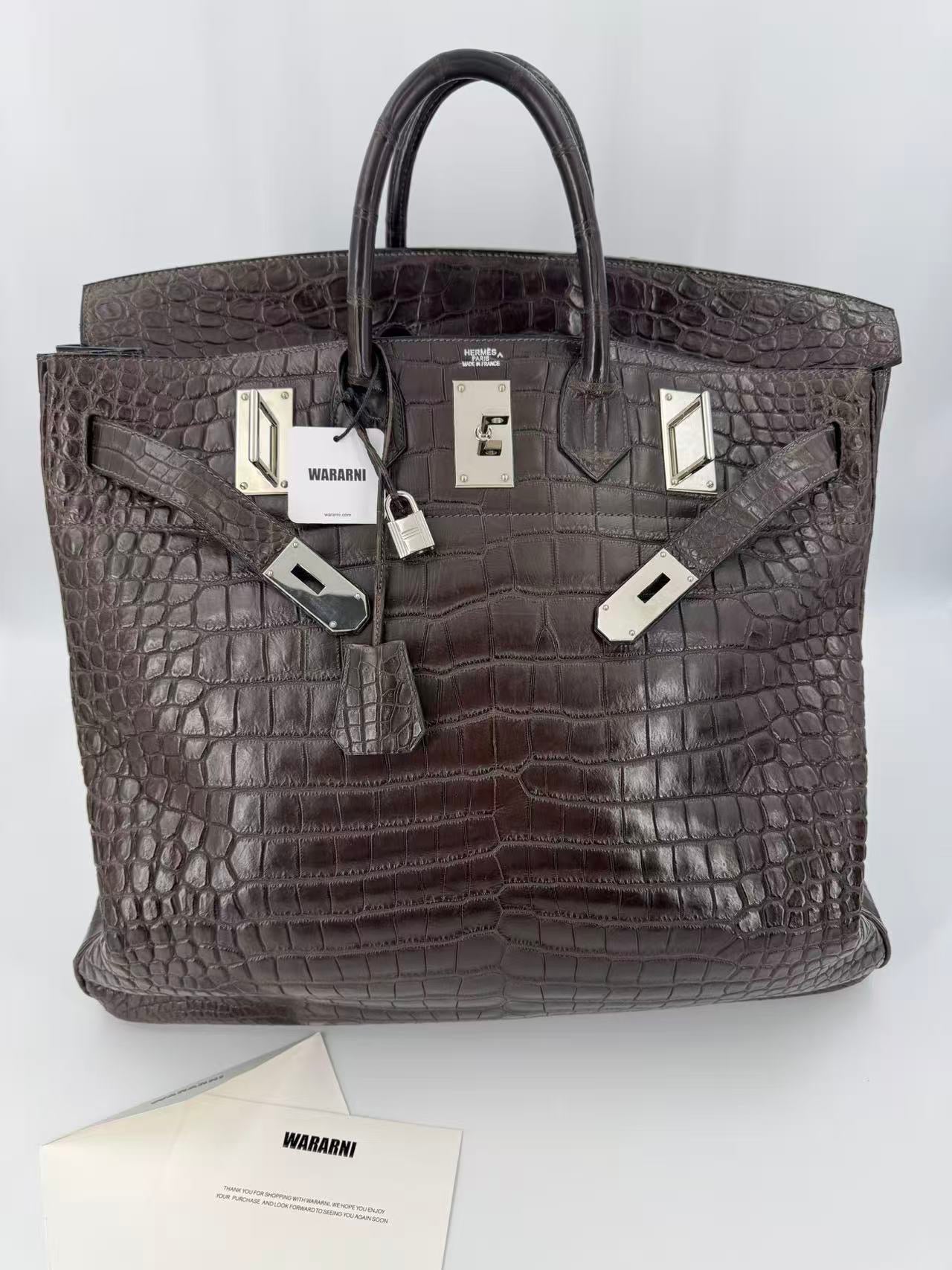Rare Hermès Birkin HAC 50 Ebene Matte Crocodile Leather Palladium Hardware