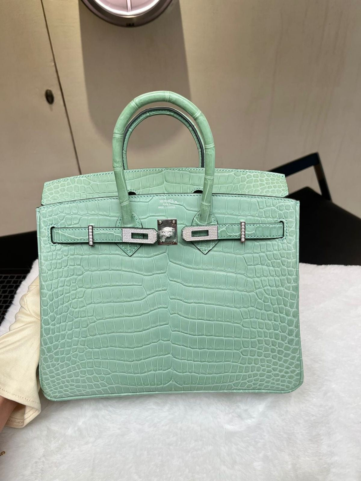 Hermes Birkin 25 Vert d’Eau Matte Alligator Diamond hardware