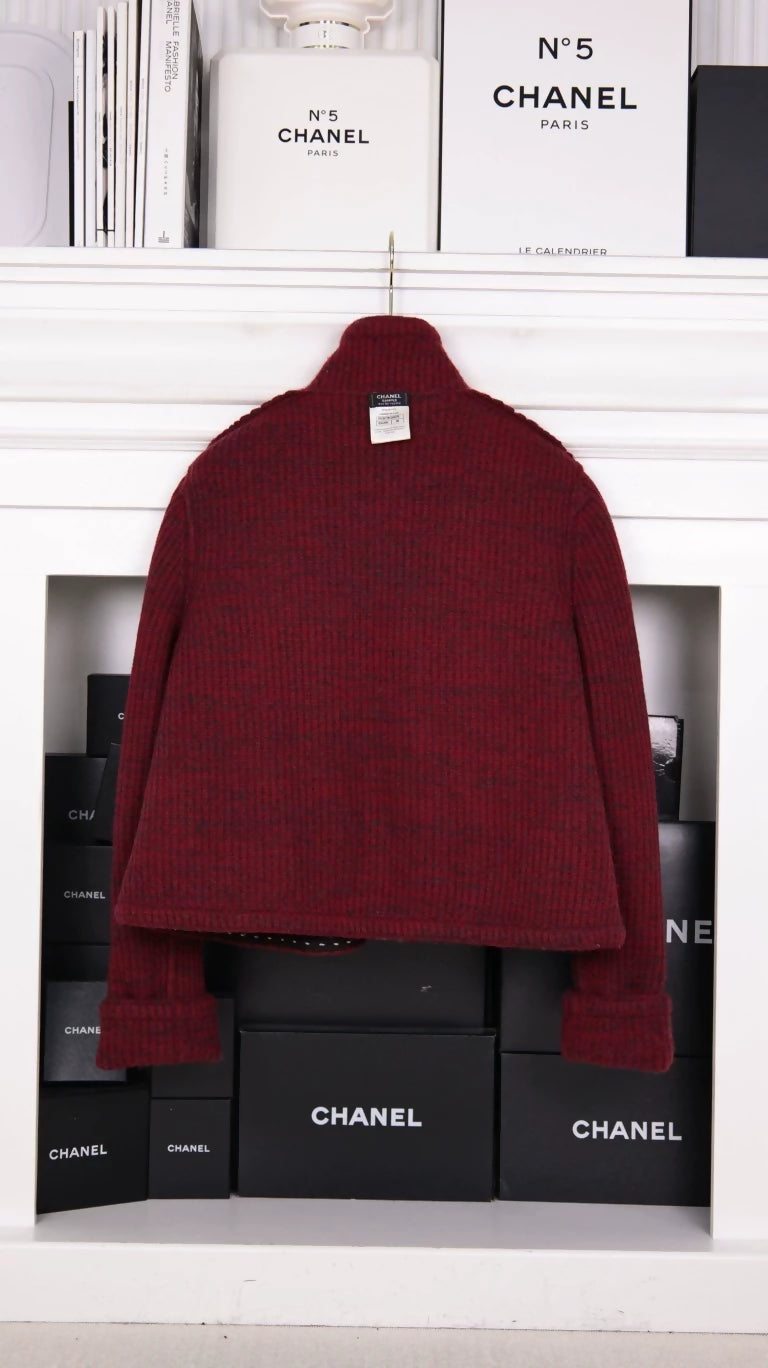 Chanel 2015 Salzburg Collection Dark Red Floral Embroidered Two-Pocket Jacket