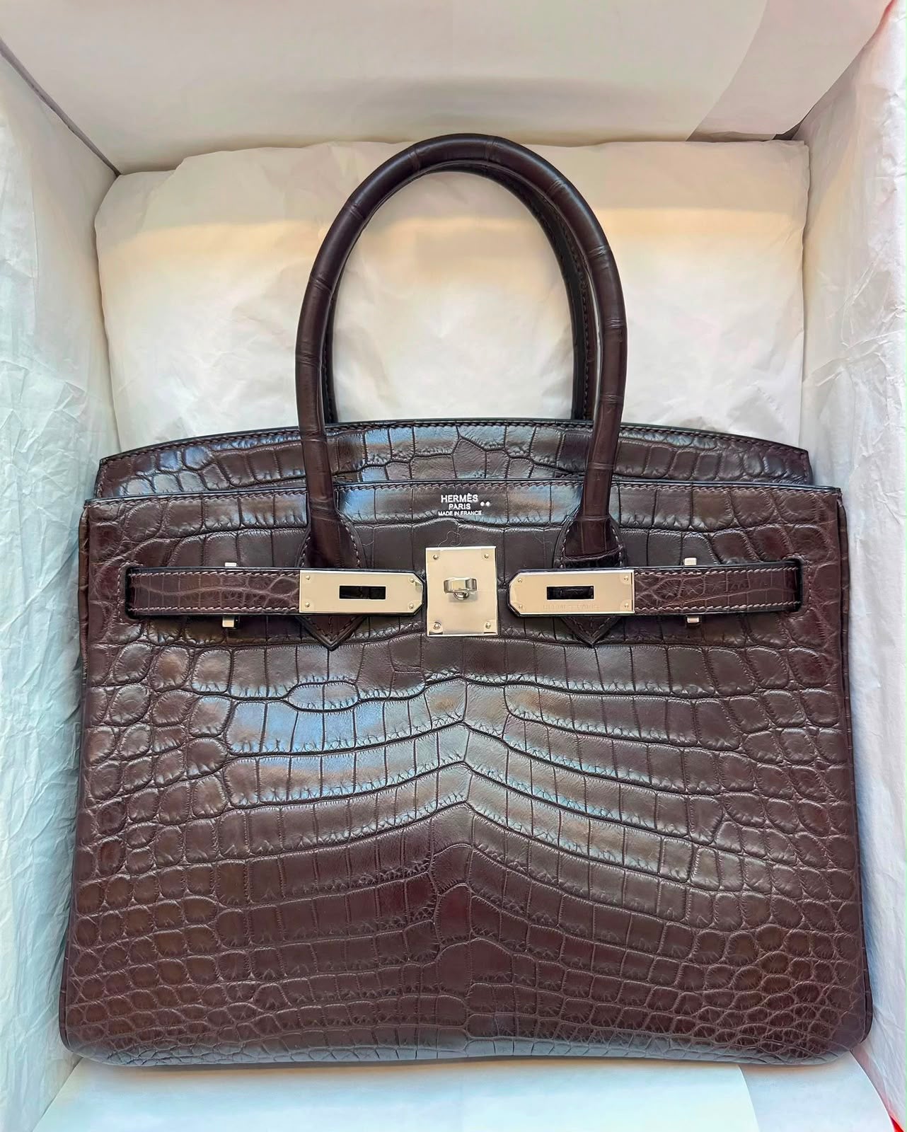 Hermes Birkin 30 Ebene Matte Niloticus Palladium hardware