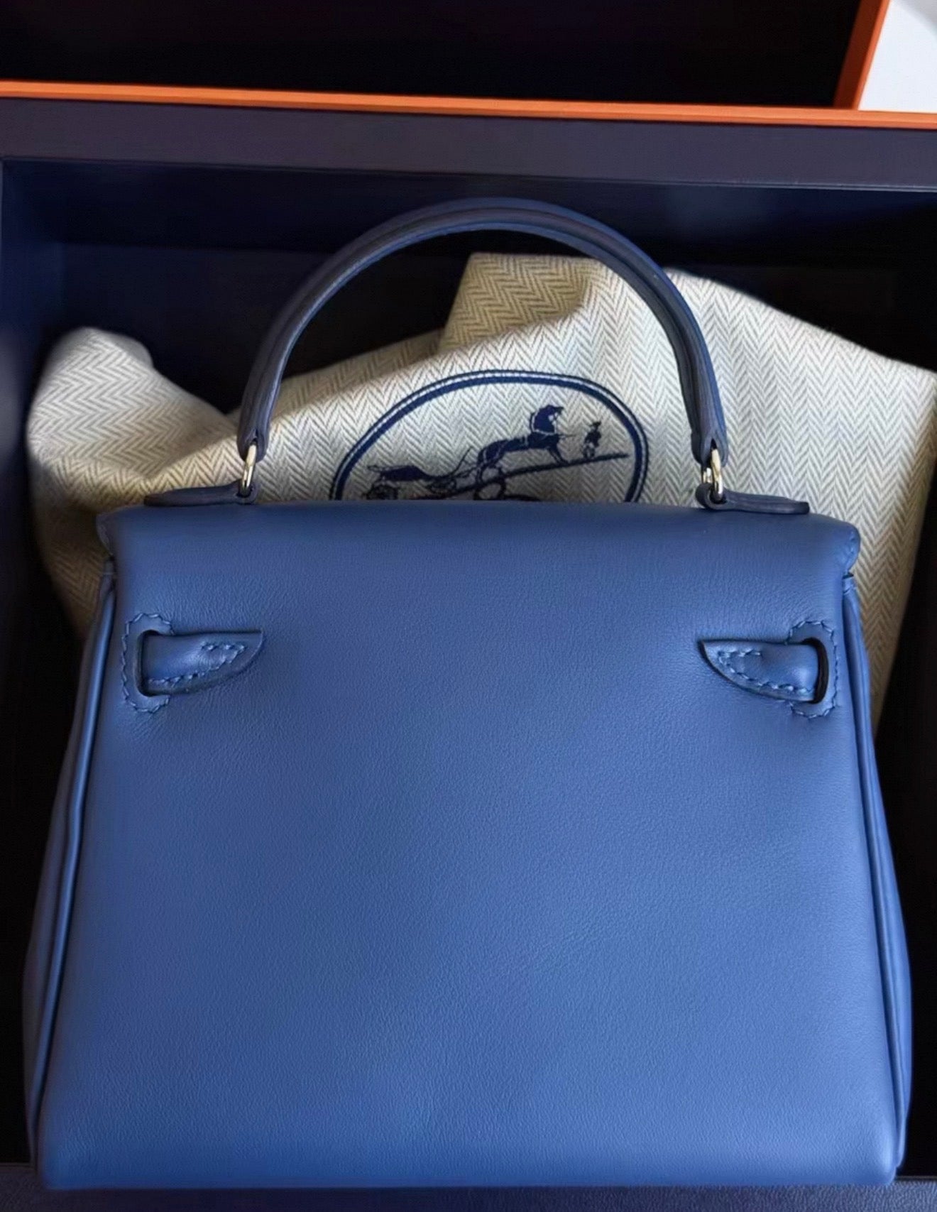 Hermès Kelly Doll Blue/Black Swift leather palladium hardware