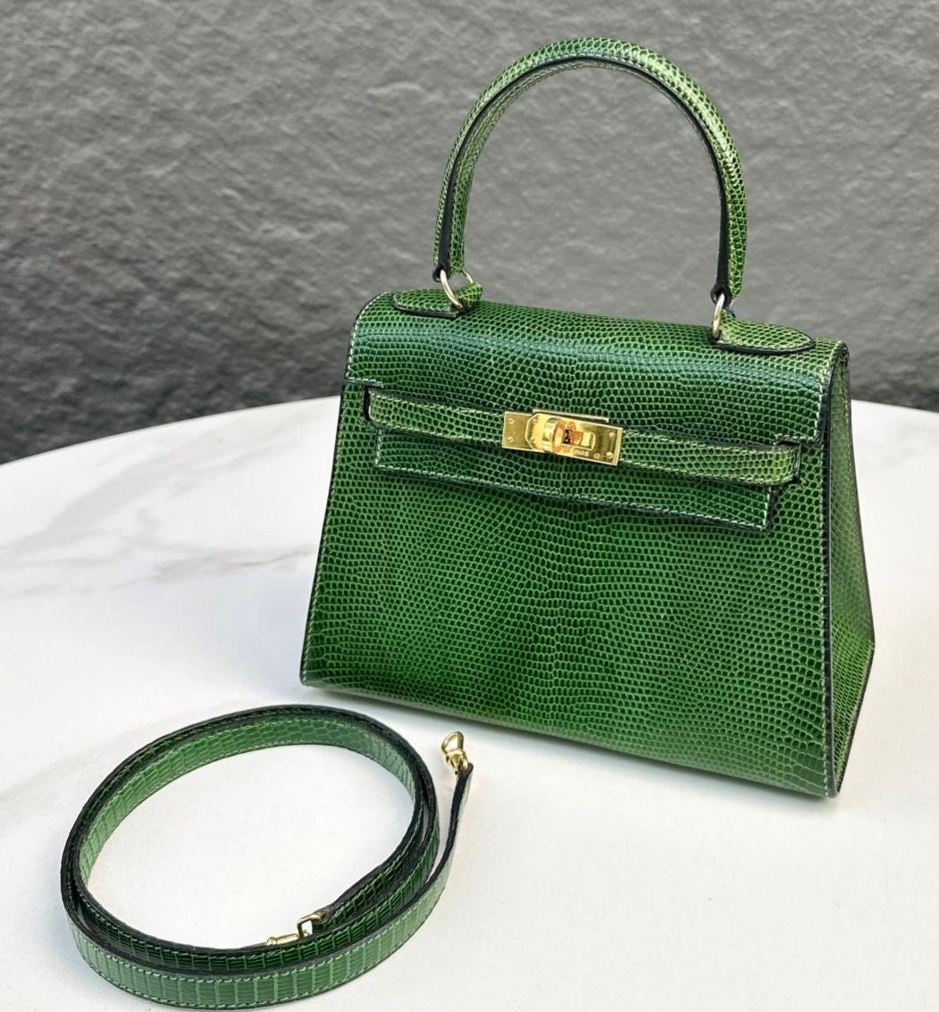 Vintage Hermès Mini Kelly 20 Vert Emeraude Lizard Gold hardware