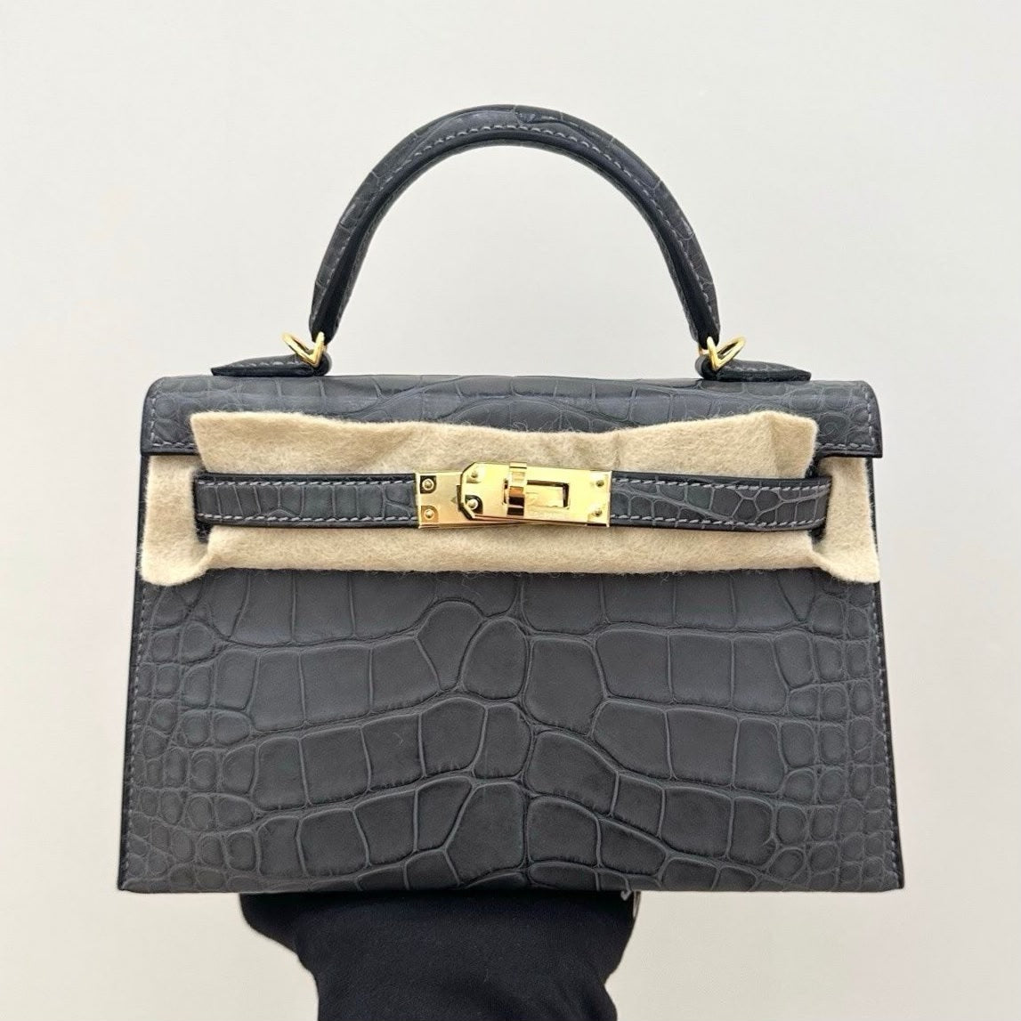 Hermes Mini Kelly 20 Graphite Matte Alligator leather gold hardware