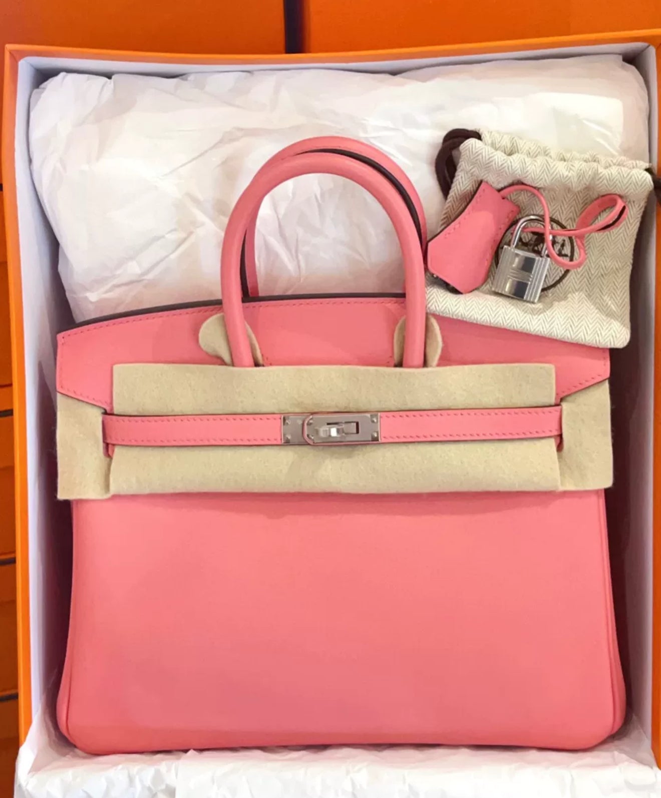 Hermes Birkin 25 Rose Ete Swift Leather Palladium Hardware