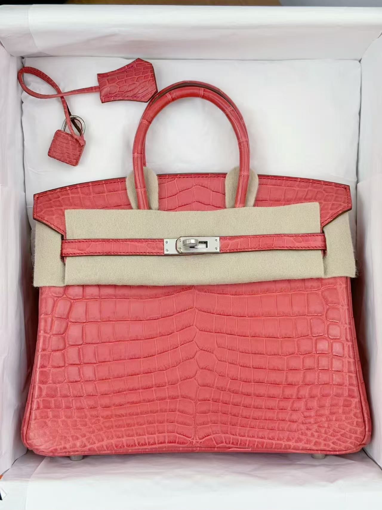 Hermes Birkin 25 bougainvillea matte alligator palladium hardware