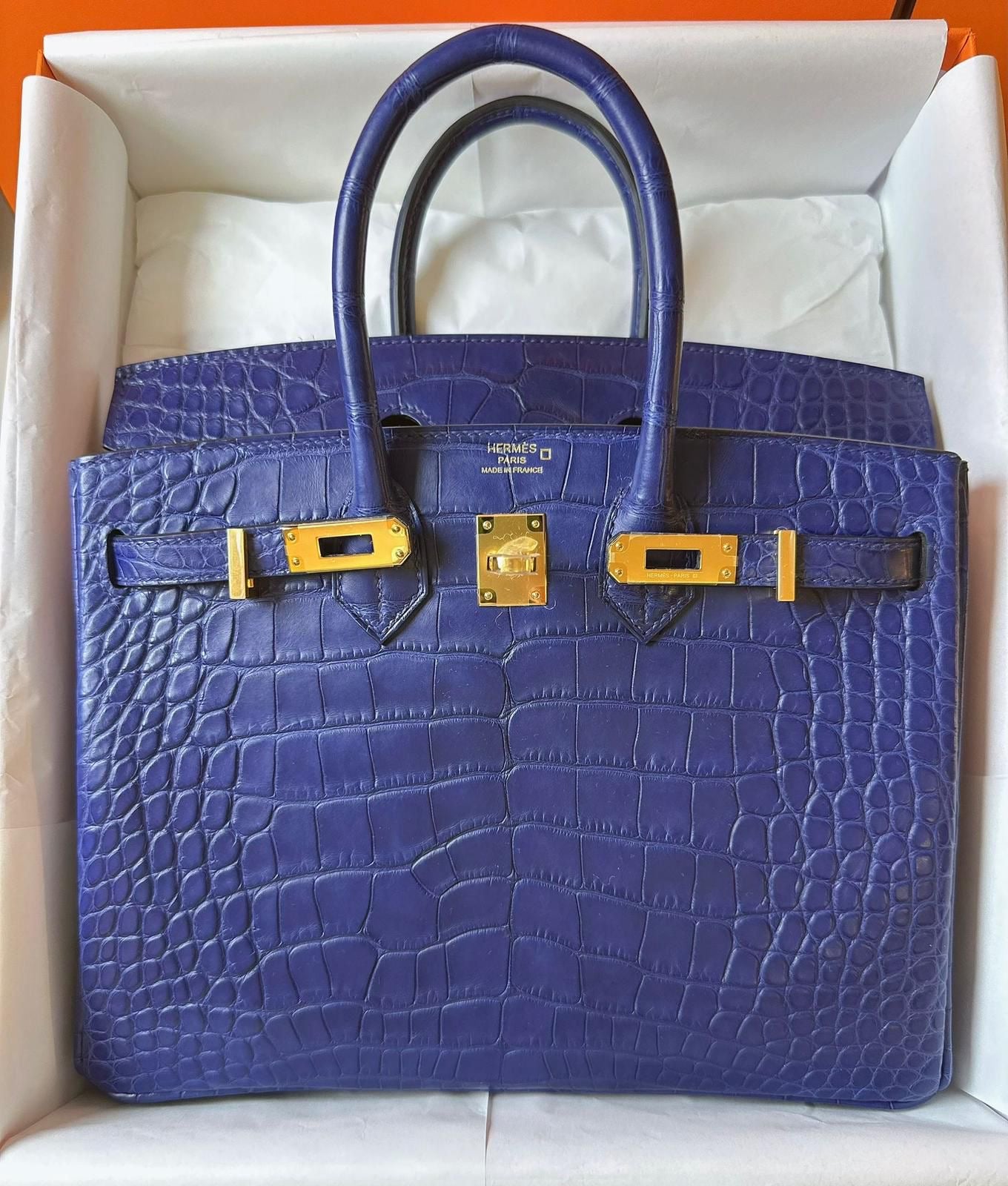 Hermes Birkin 25 Bleu Saphir Matte Alligator Gold hardware