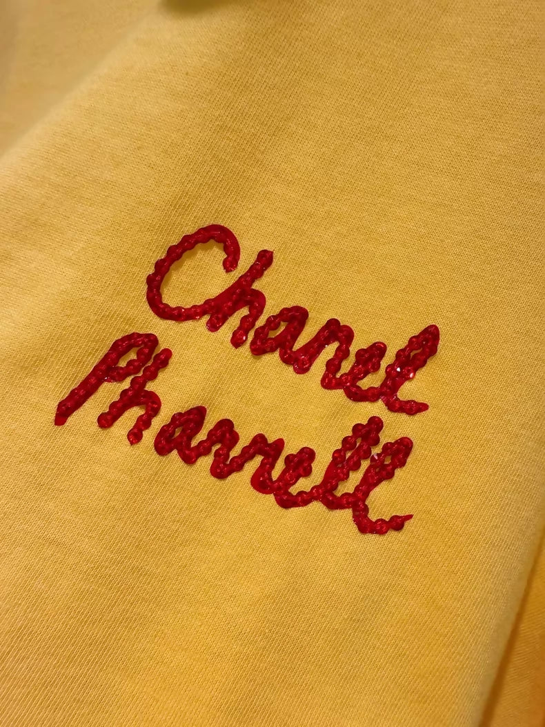 Chanel x Pharrell Limited Edition Yellow Beaded Embroidered Graffiti Long-Sleeve T-Shirt