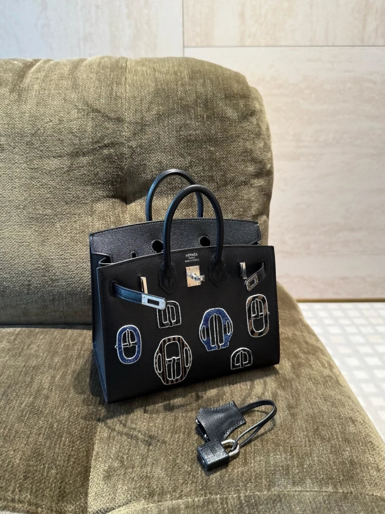 Hermes Birkin 20 Sellier Bouclerie Moderne Black Chèvre Palladium Hardware