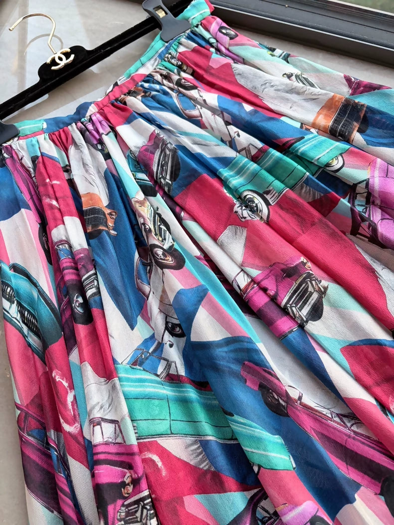 Chanel 17C Silk Printed Midi Skirt