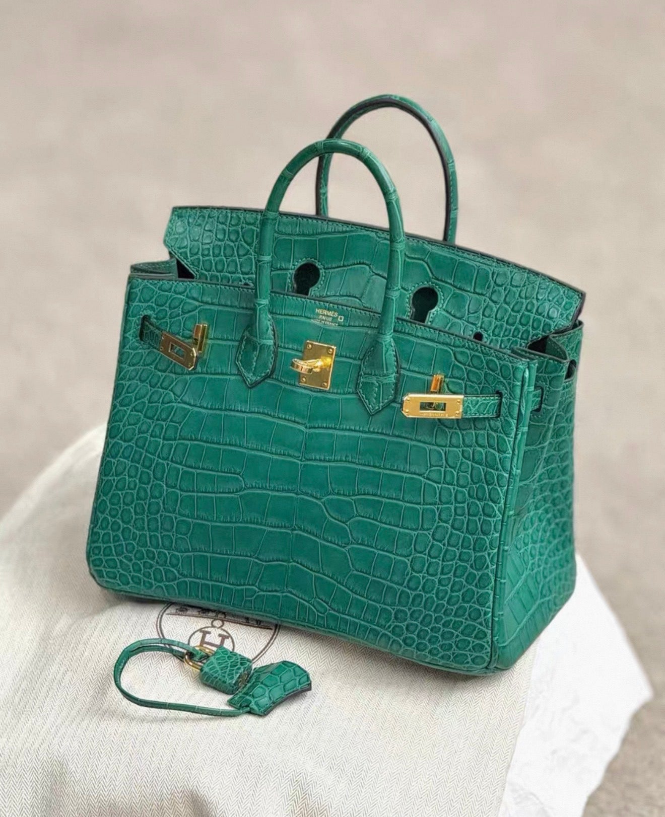 Hermès Birkin 25 Green Malachite Matte Alligator Gold Hardware