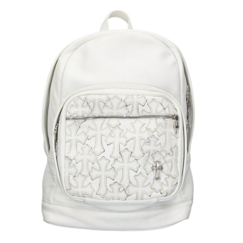 Chrome Hearts Cemetery Cross-Patch Leather Backpack white