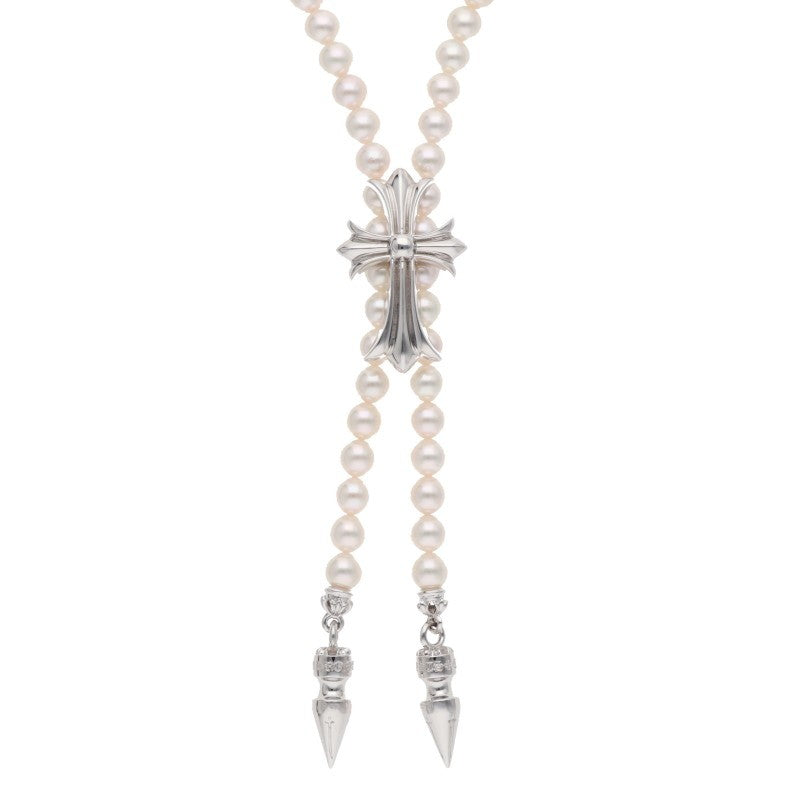 Chrome Hearts CH Cross Pearl White Gold Necklace Mikimoto