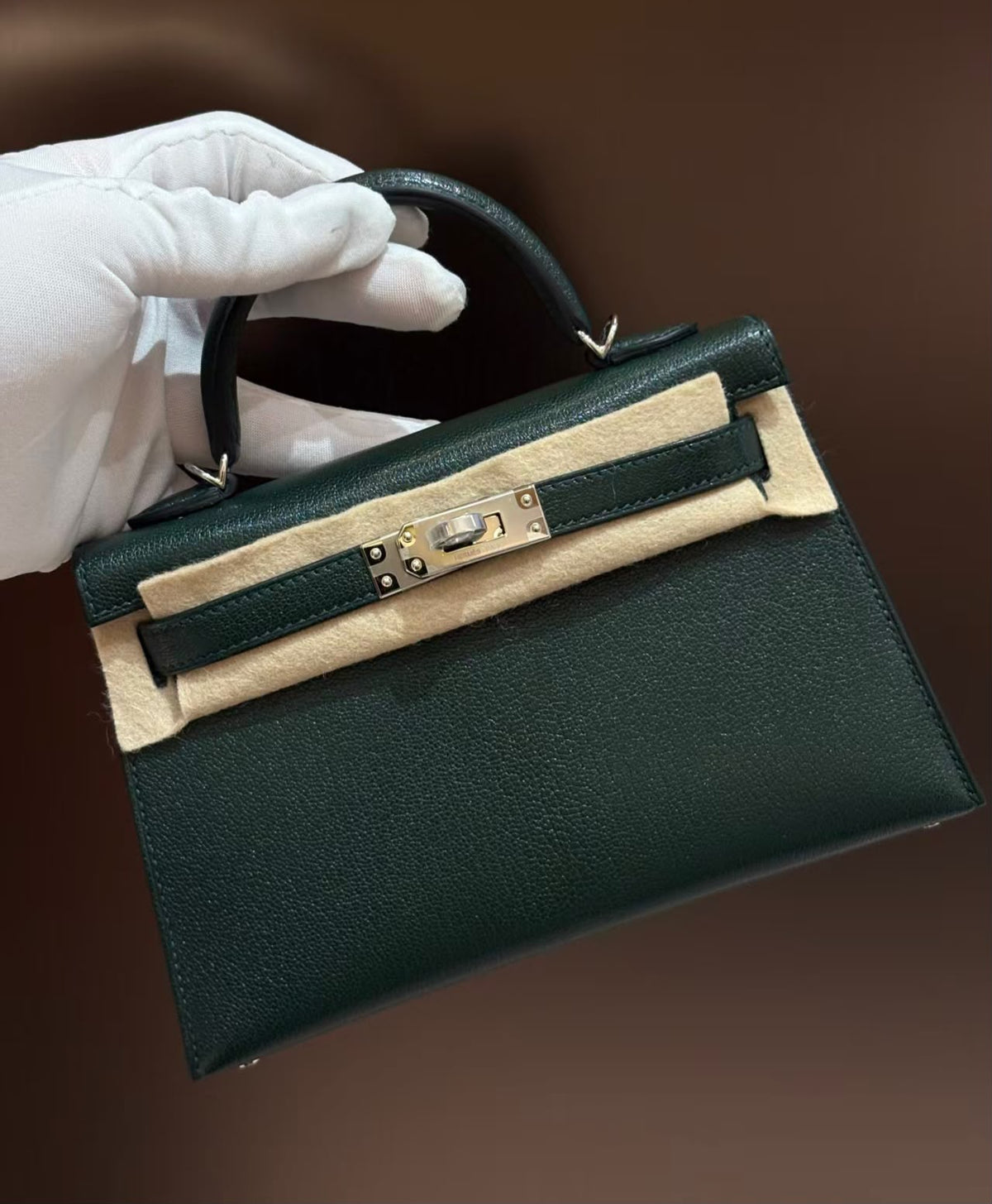Hermes mini Kelly 20 vert fonce Chevre mysore palladium hardware stamp G