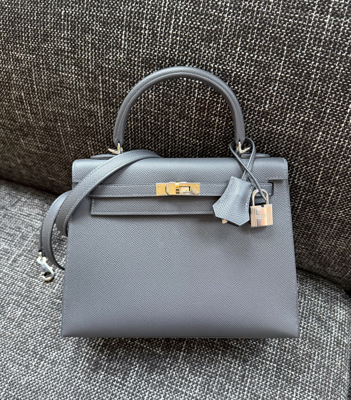 Hermes Kelly 25 sellier Ardoise electrum hardware stamp K