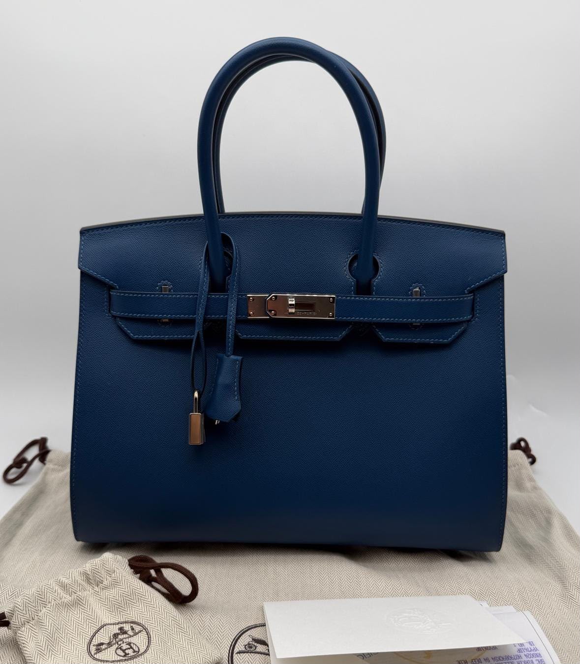 Hermes Birkin 30 Sellier Bleu Fonce Madame Palladium hardware stamp Y