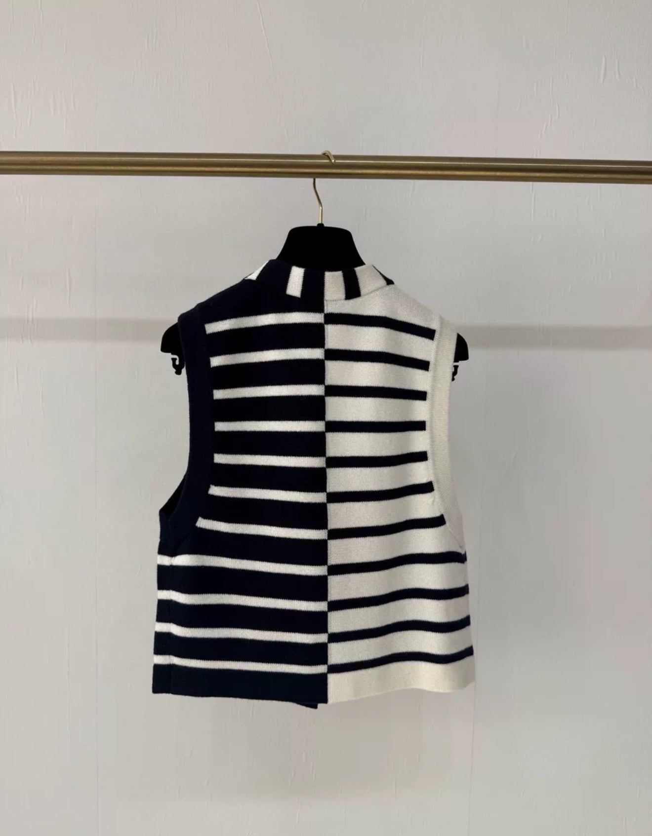 Chanel 24S black and white striped knitted vest
