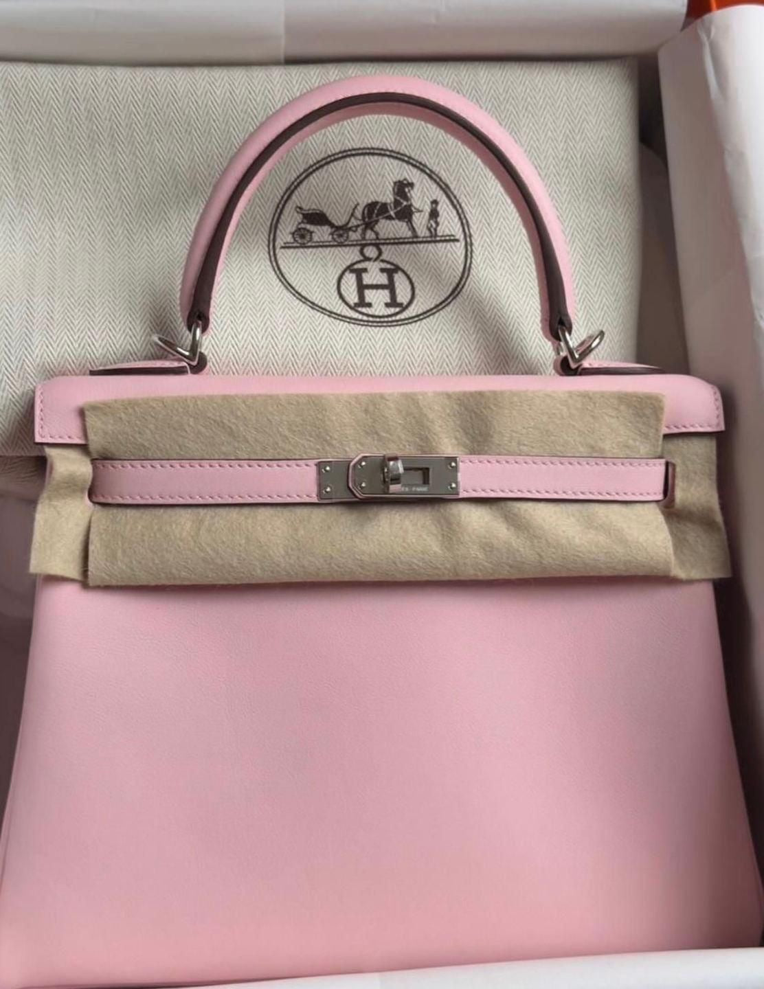 Hermes Kelly 25 Rose Sakura Swift Palladium hardware