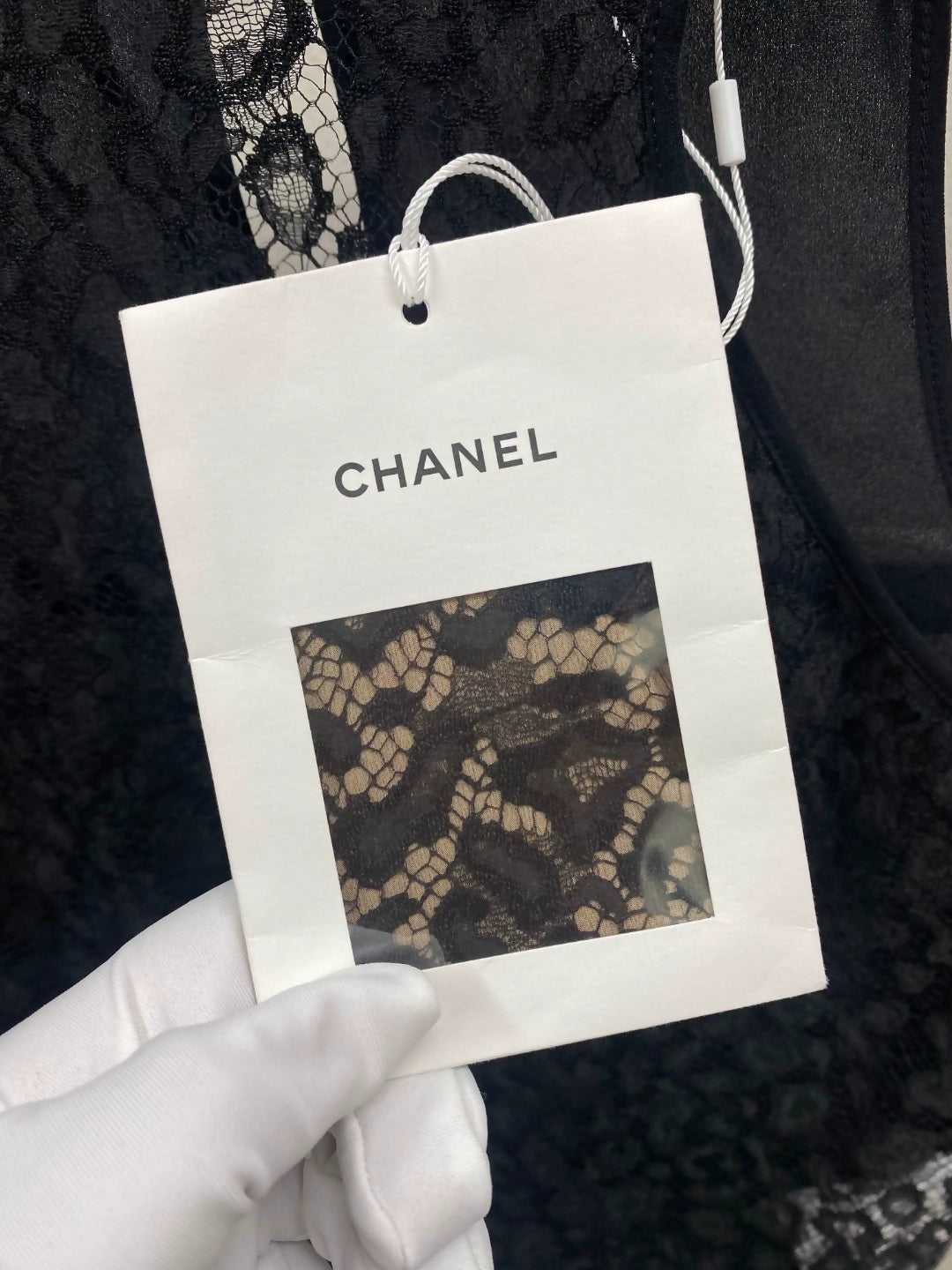 Chanel 22P black lace top