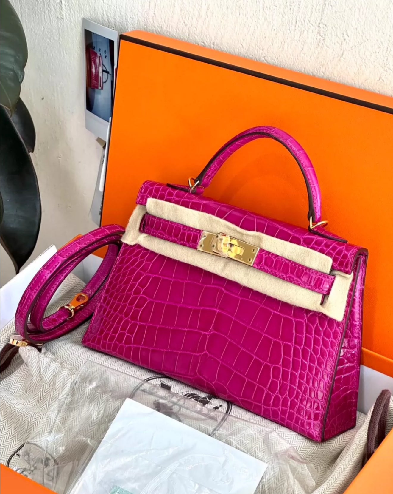 Hermes Mini Kelly 20 Sellier Rose Scheherazade Alligator Gold