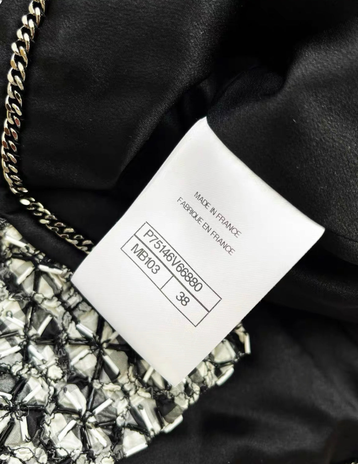 Chanel 23A tweed black and white collar jacket