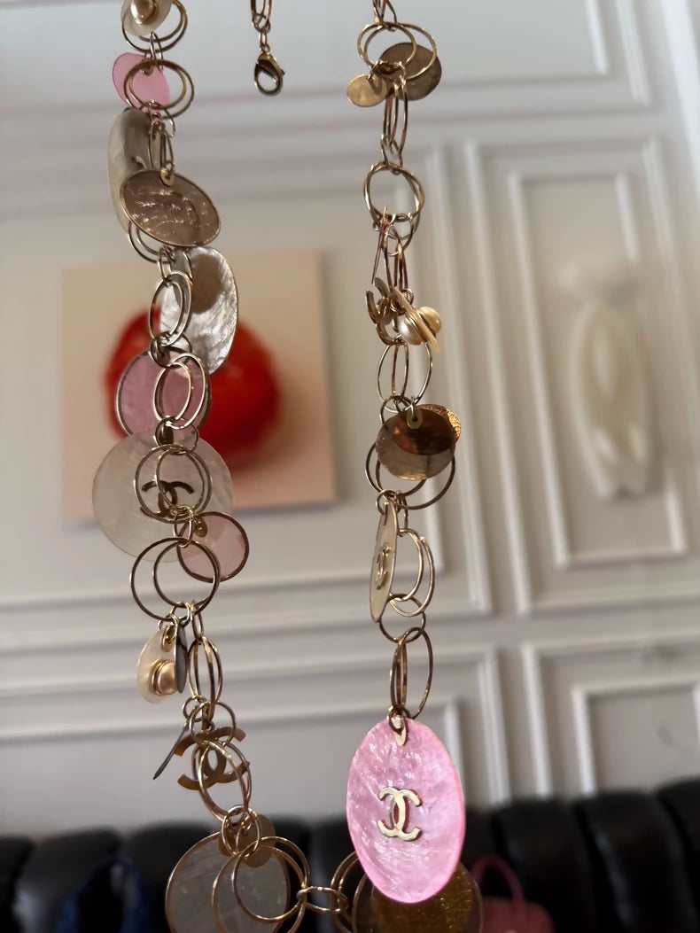 Chanel 2007 "Bubbles" long chain necklace in dreamy, colorful mother-of-pearl