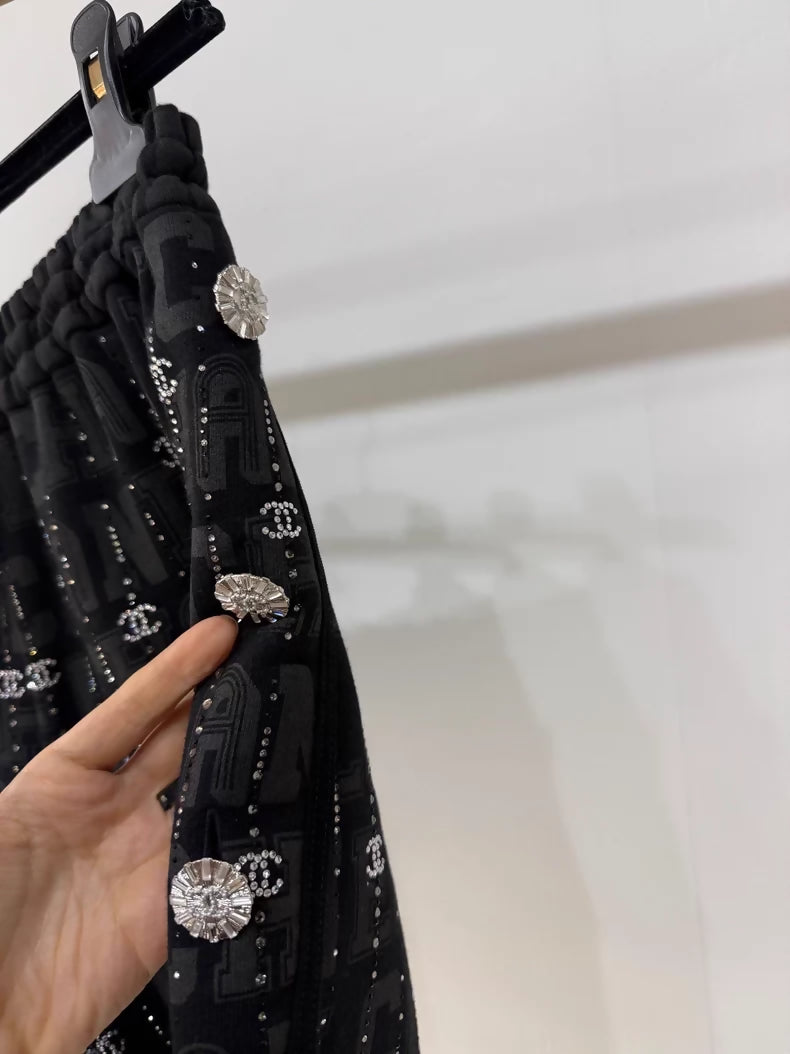 Chanel 23c black rhinestone logo shorts