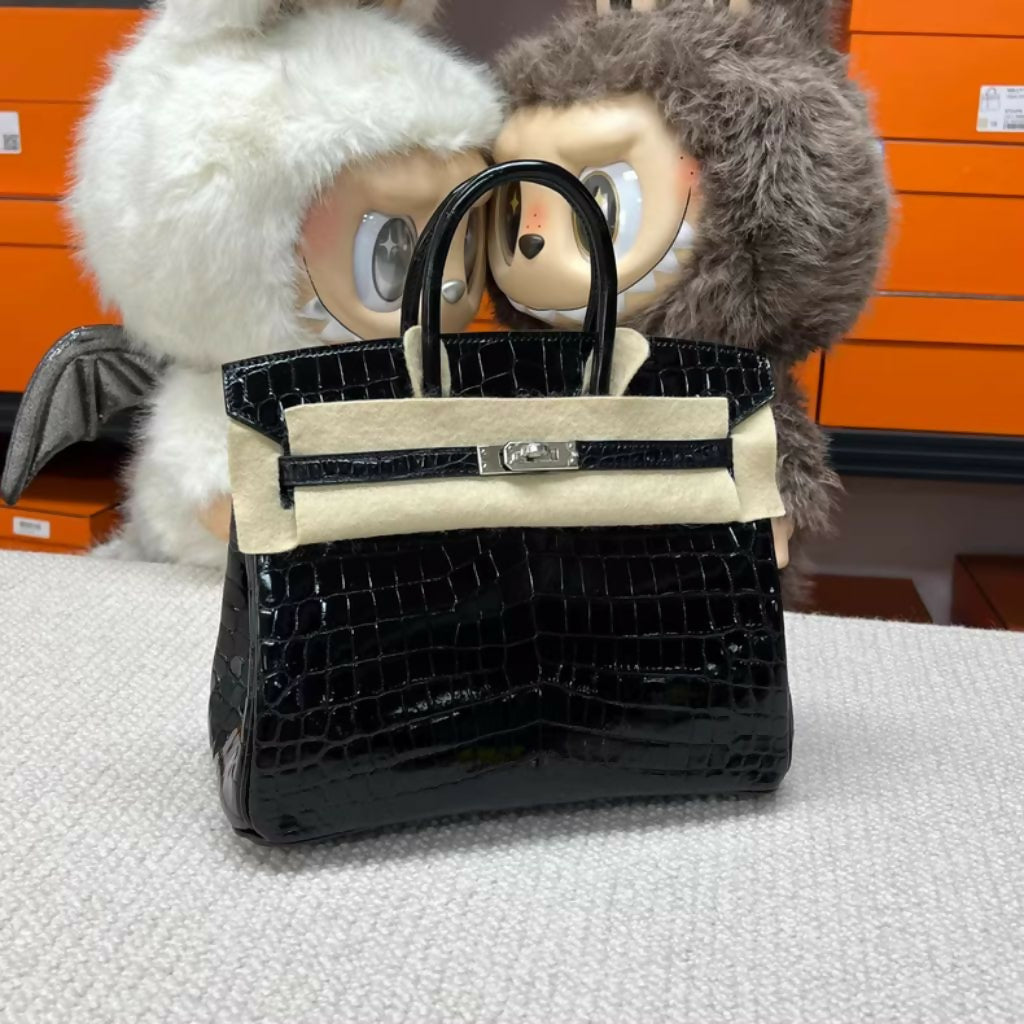 Hermès Birkin 25 Black Shiny Crocodile Palladium Hardware