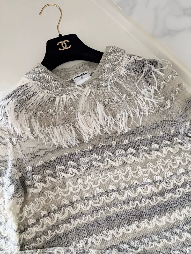 Chanel 2011 Grey Feather Knit Top