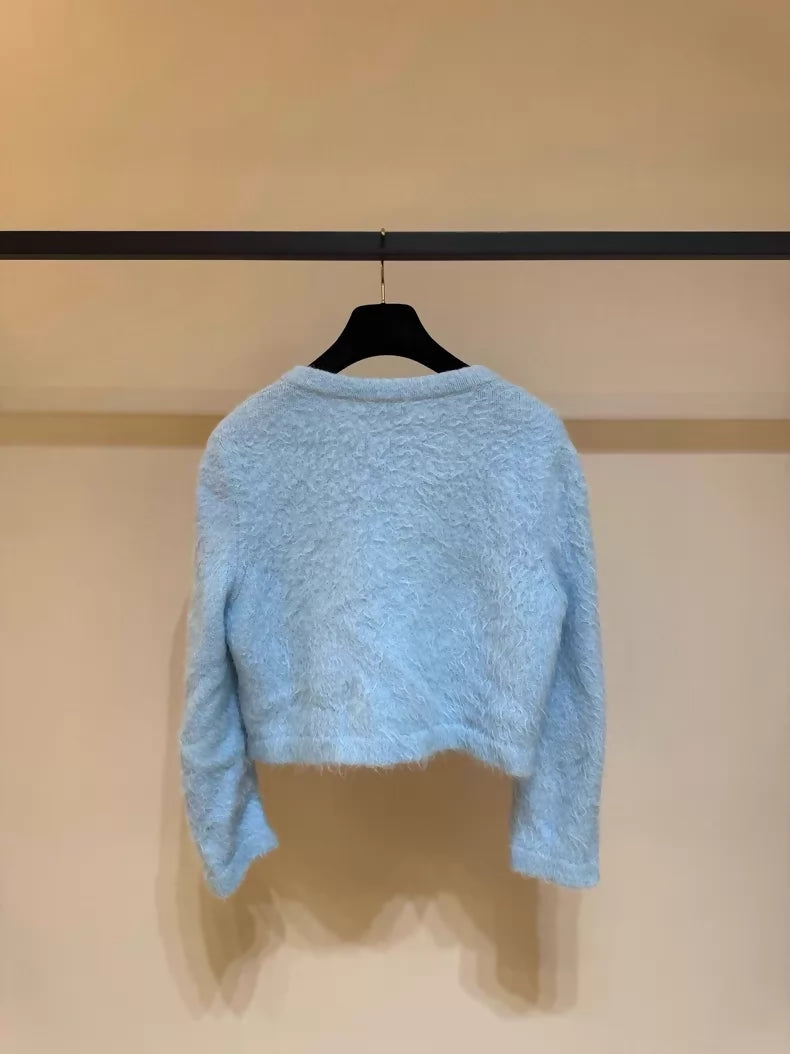 Chanel 19N blue mohair cardigan