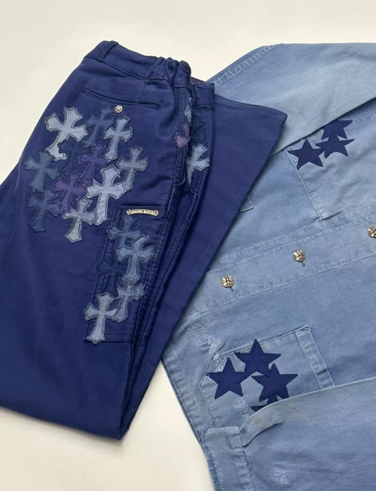 Chrome hearts blue pant French work denim cross patch