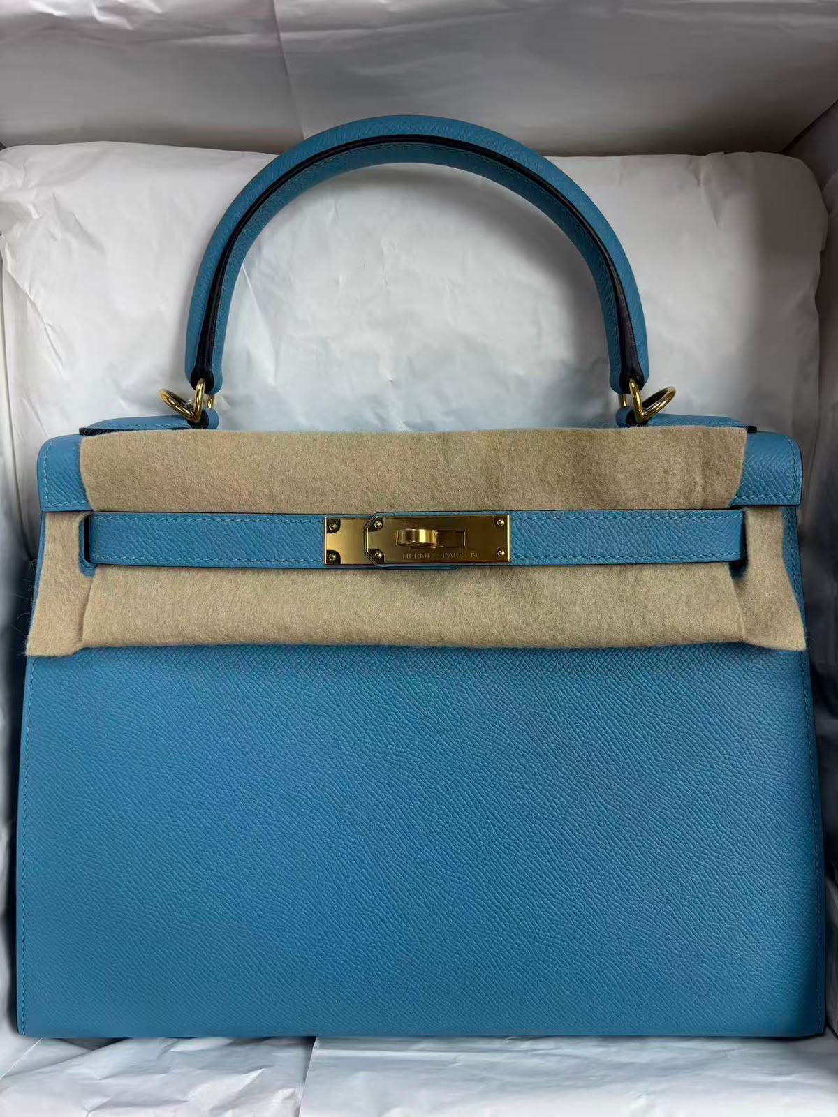 Hermes Kelly 28 Bleu du Nord Epsom Gold Harwdare