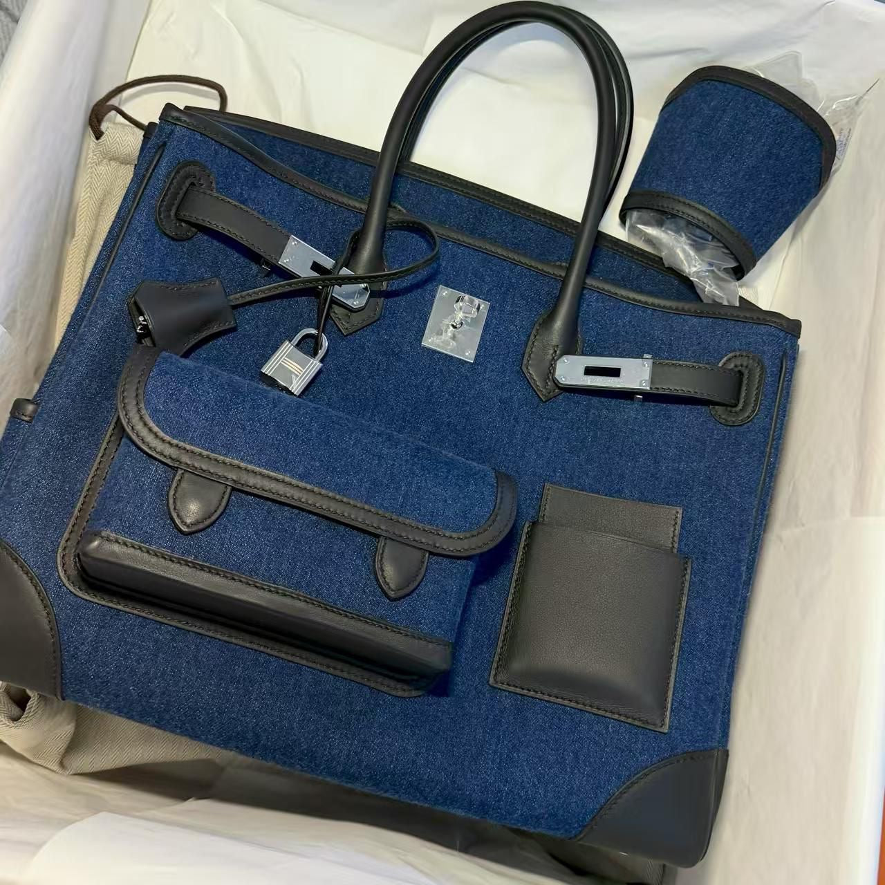 Hermes Birkin 35 cargo denim black swift leather palladium hardware