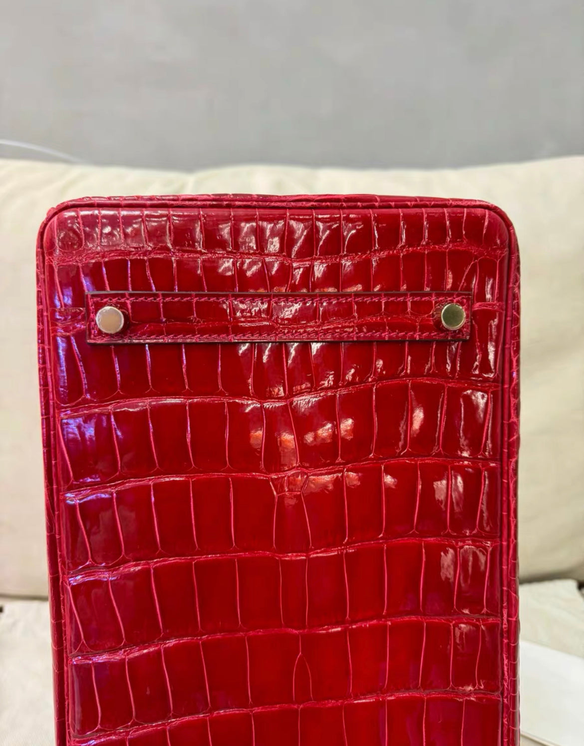 Hermes Birkin 35 Red Shiny Crocodile leather Gold Hardware Handbag