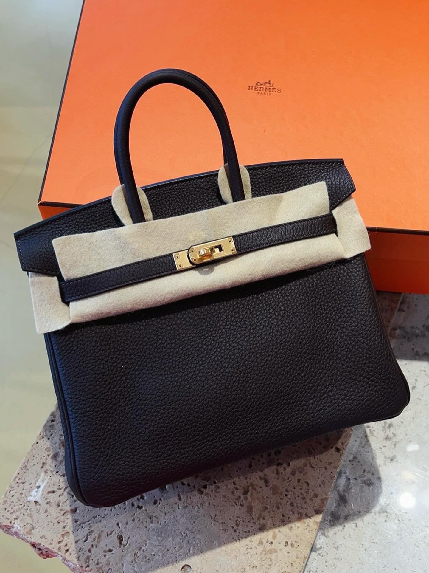 Hermès Birkin 25 Ebene 46 Togo leather Gold hardware full set