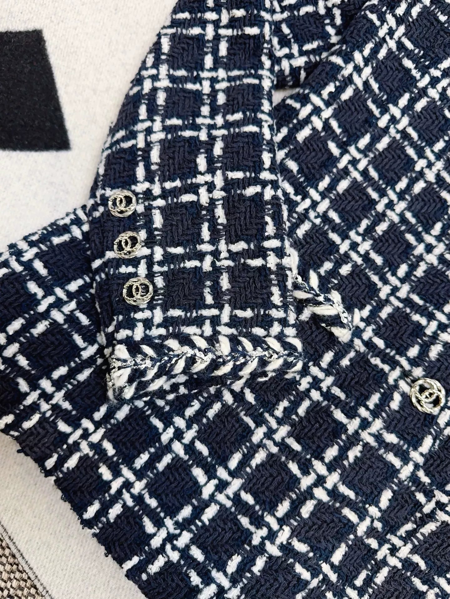Chanel 23B blue and white tweed jacket