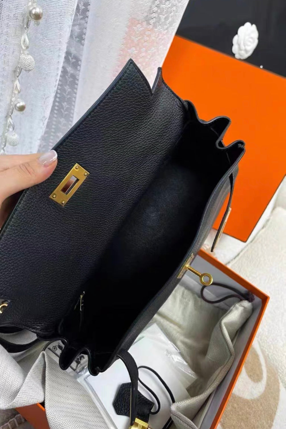 Hermes Kelly 28 Black Togo Leather Gold Hardware