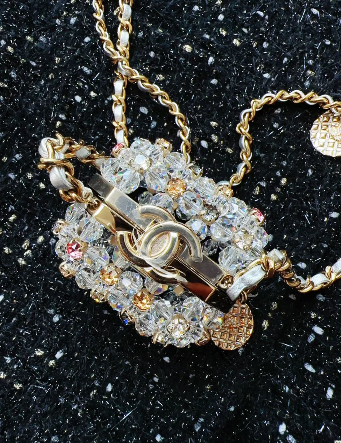 chanel 23C Rainbow Strass, Clear Crystal Embellished Micro Mini CC Evening Bag Gold Hardware