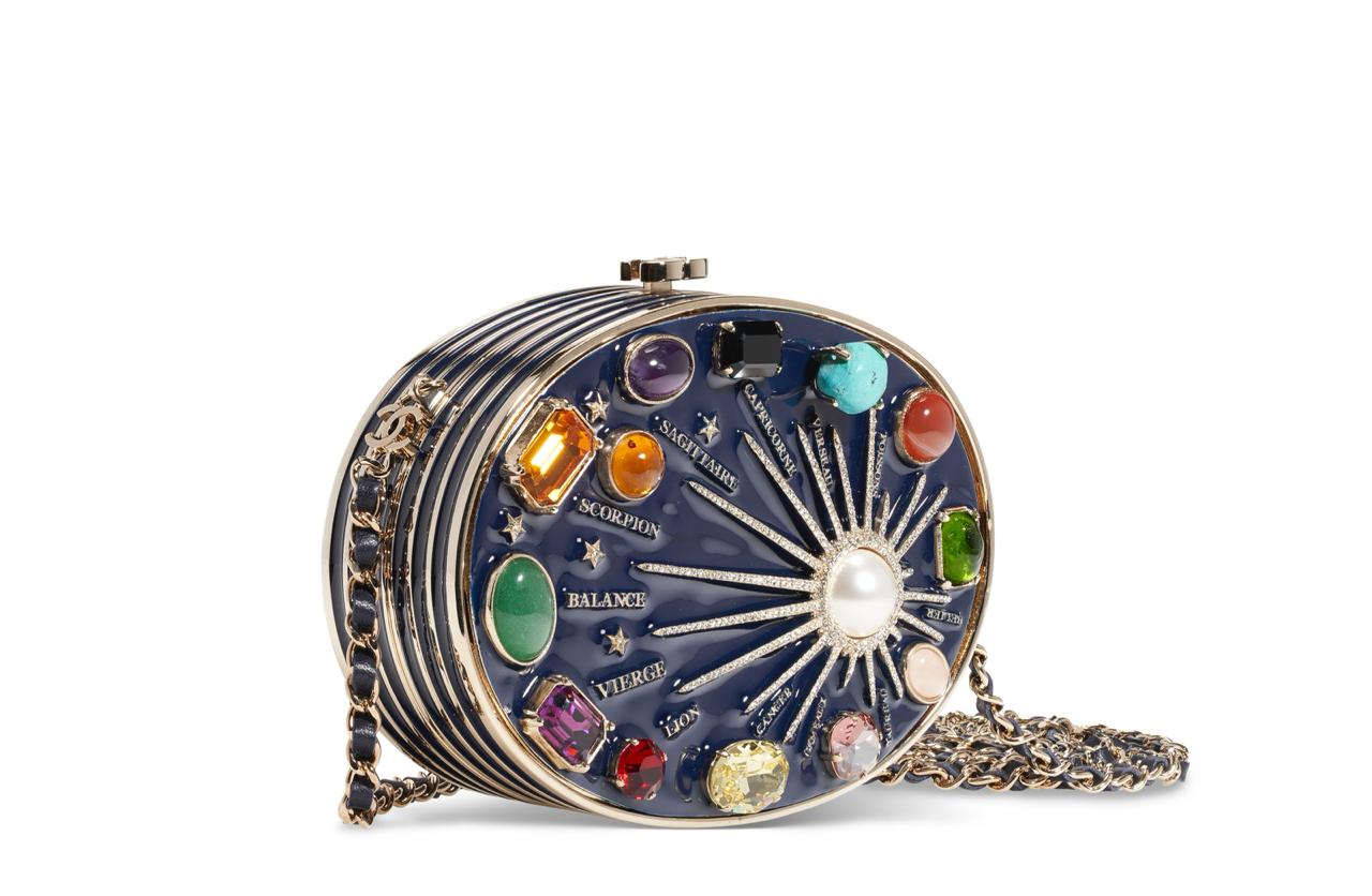 バッグ horoscope CHANEL Horoscope Navy Blue Metal Gripoix Gold Crystal Small Mini