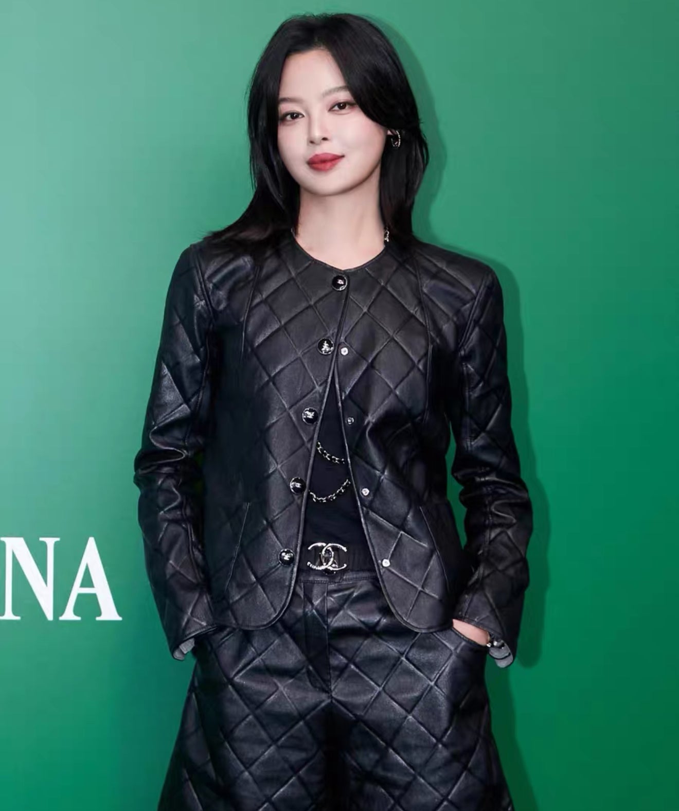 Chanel 25P black diamond pattern lambskin leather jacket