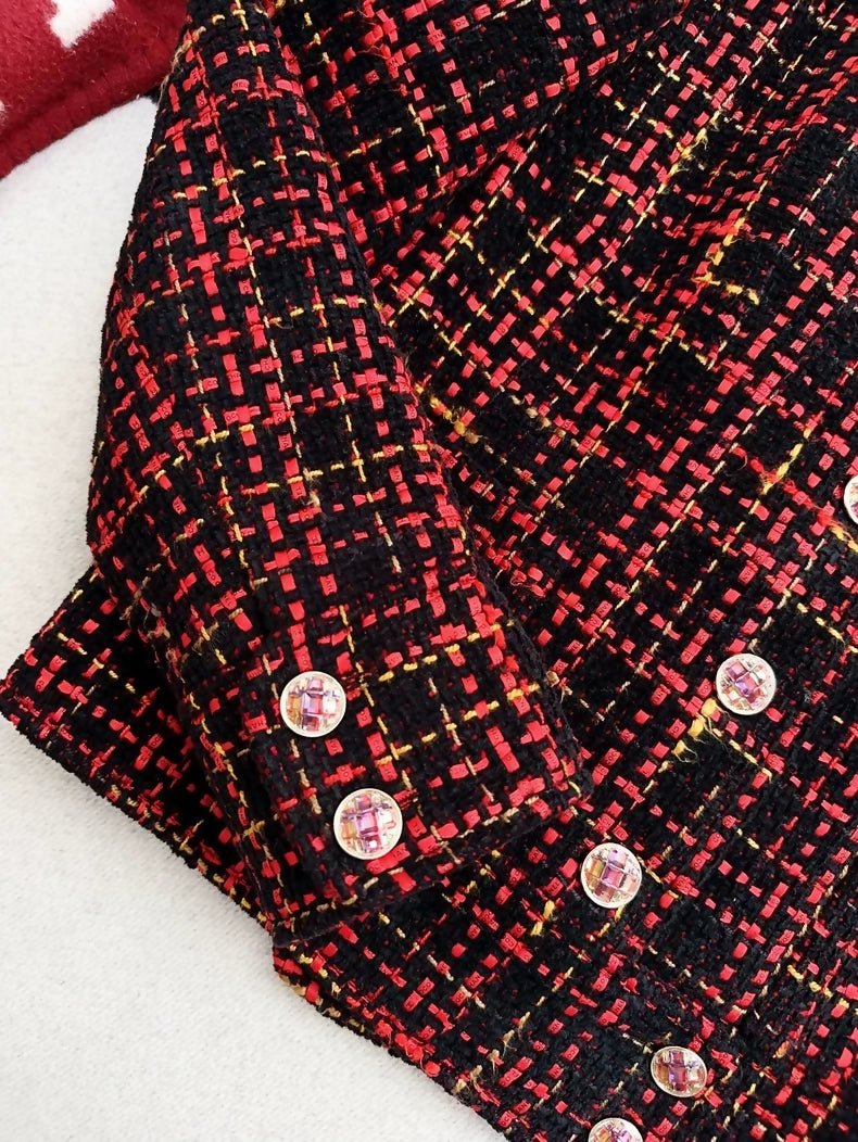 Chanel 22a jacket in red and black checkered tweed