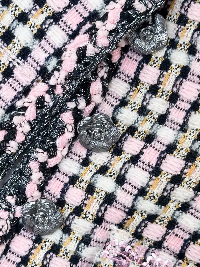 Chanel 23K pink/black/white tweed jacket