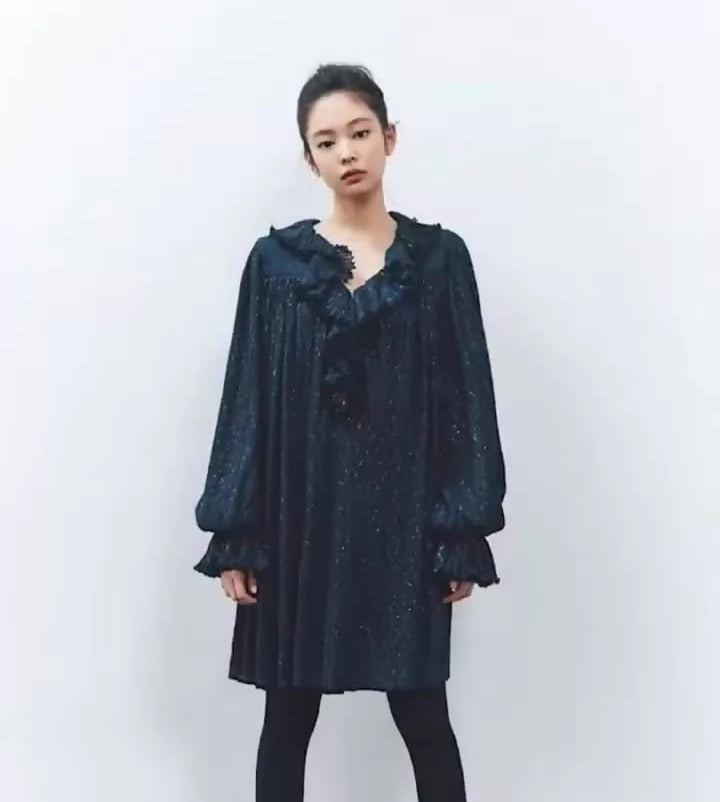 Chanel 20S navy blue pleated dress