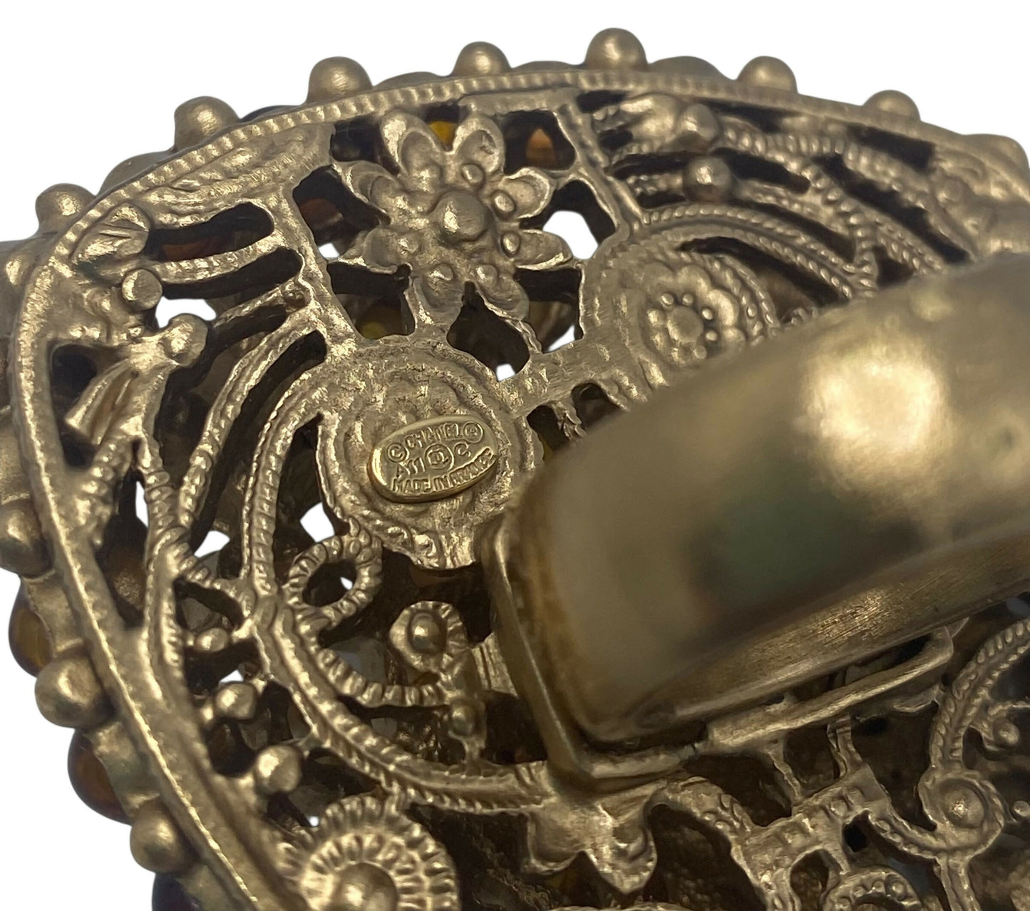 Rare XL 11C Saint Tropez Runway Statement Gold Gripoix Pearl Ring Size US 6 EU 52