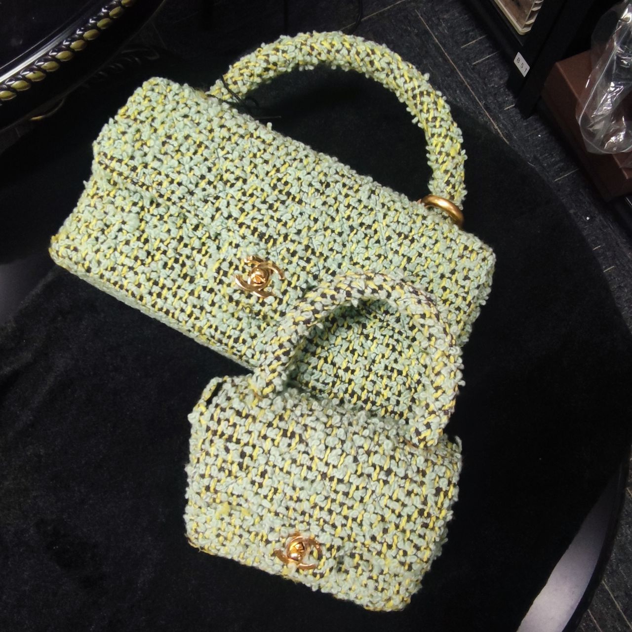 Rare CHANEL 1992 tweed Classic Flap two-in-one handbag set