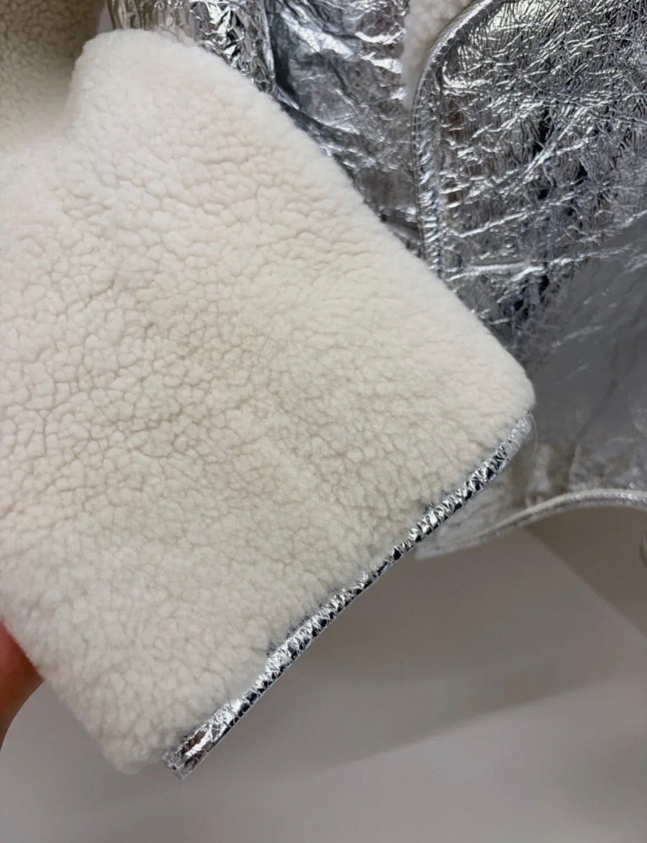 Chanel 17K White Silver Lambswool Coat