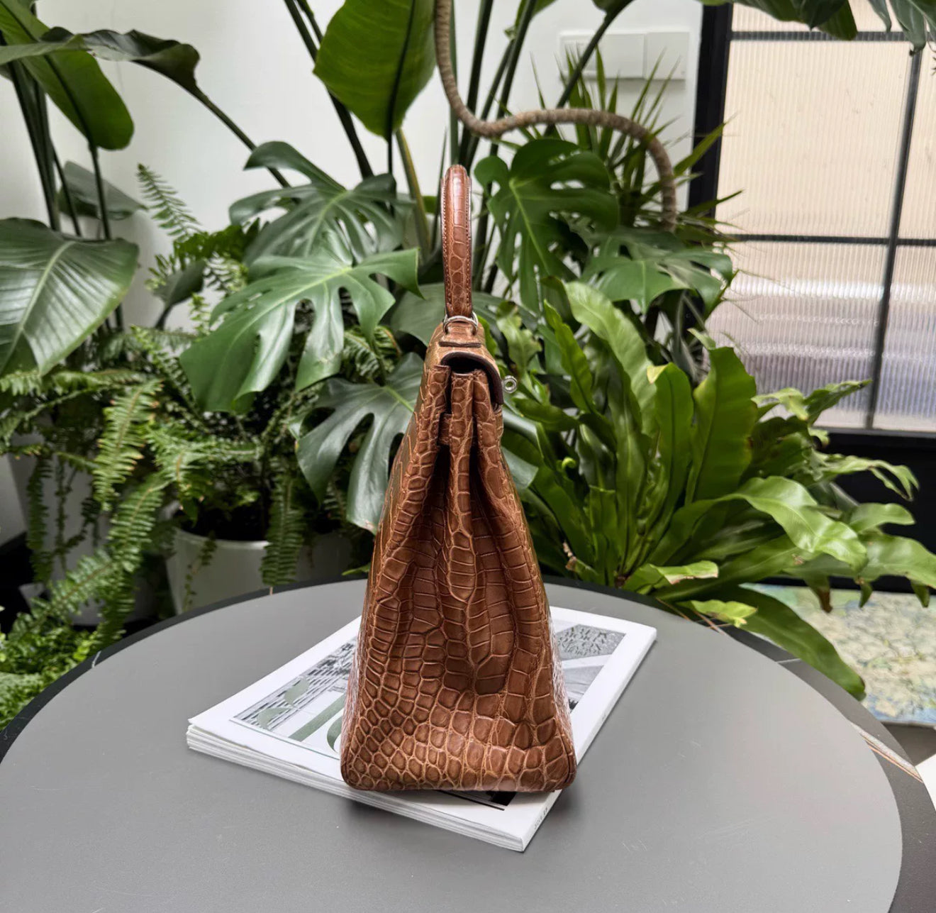 Hermès Kelly 35 Gold Matte Crocodile Palladium Hardware