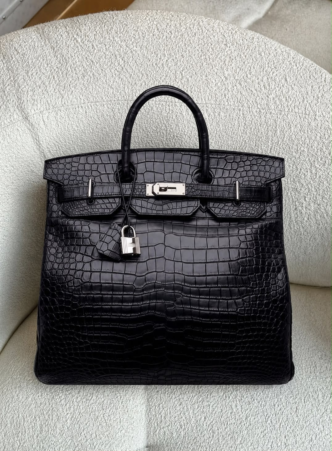 Hermes Birkin Hac 40 Black matt porosus crocodile leather palladium hardware
