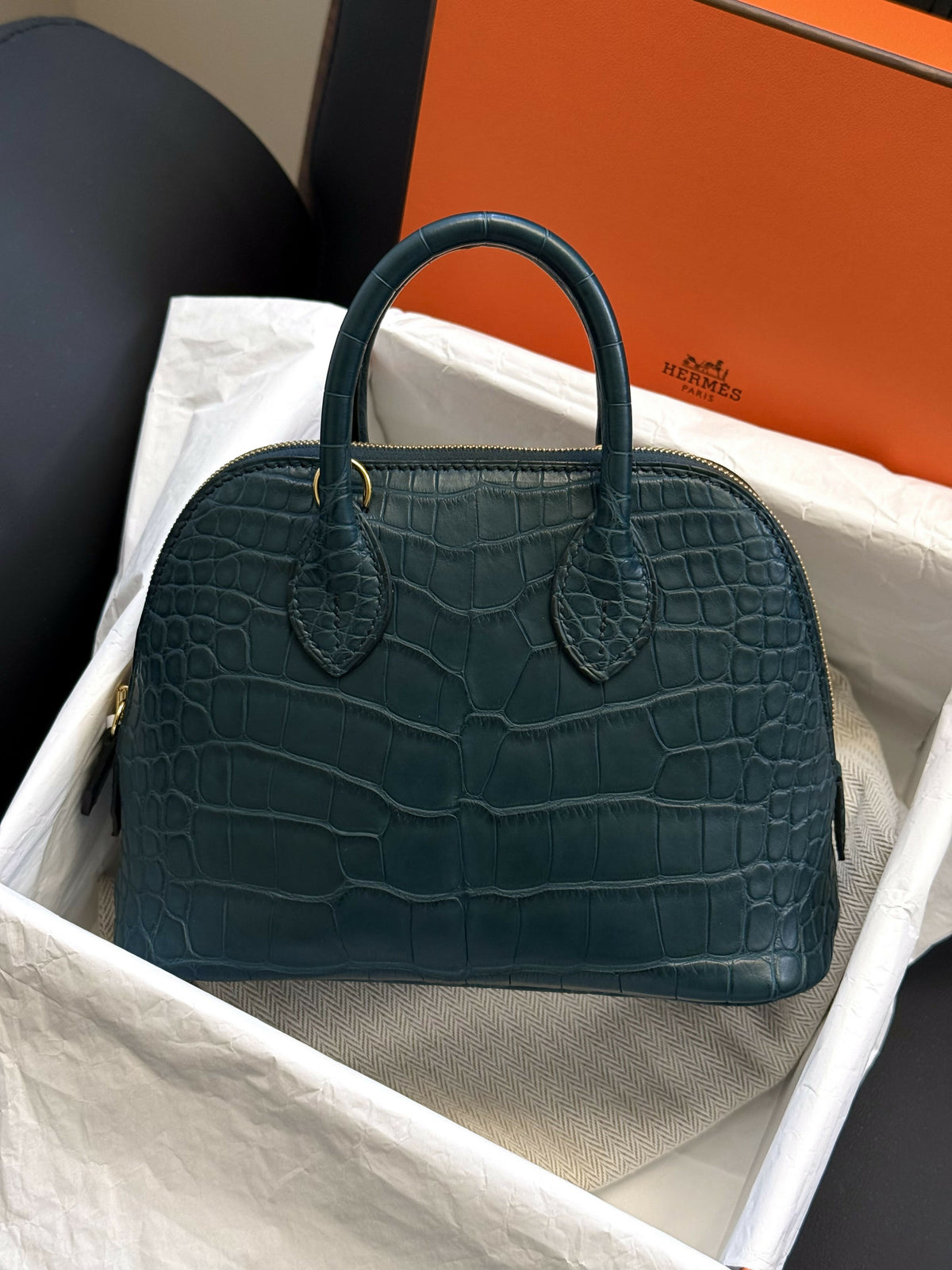 Hermès Mini Bolide Vert Rousseau (V0) Matte Alligator with Gold Hardware