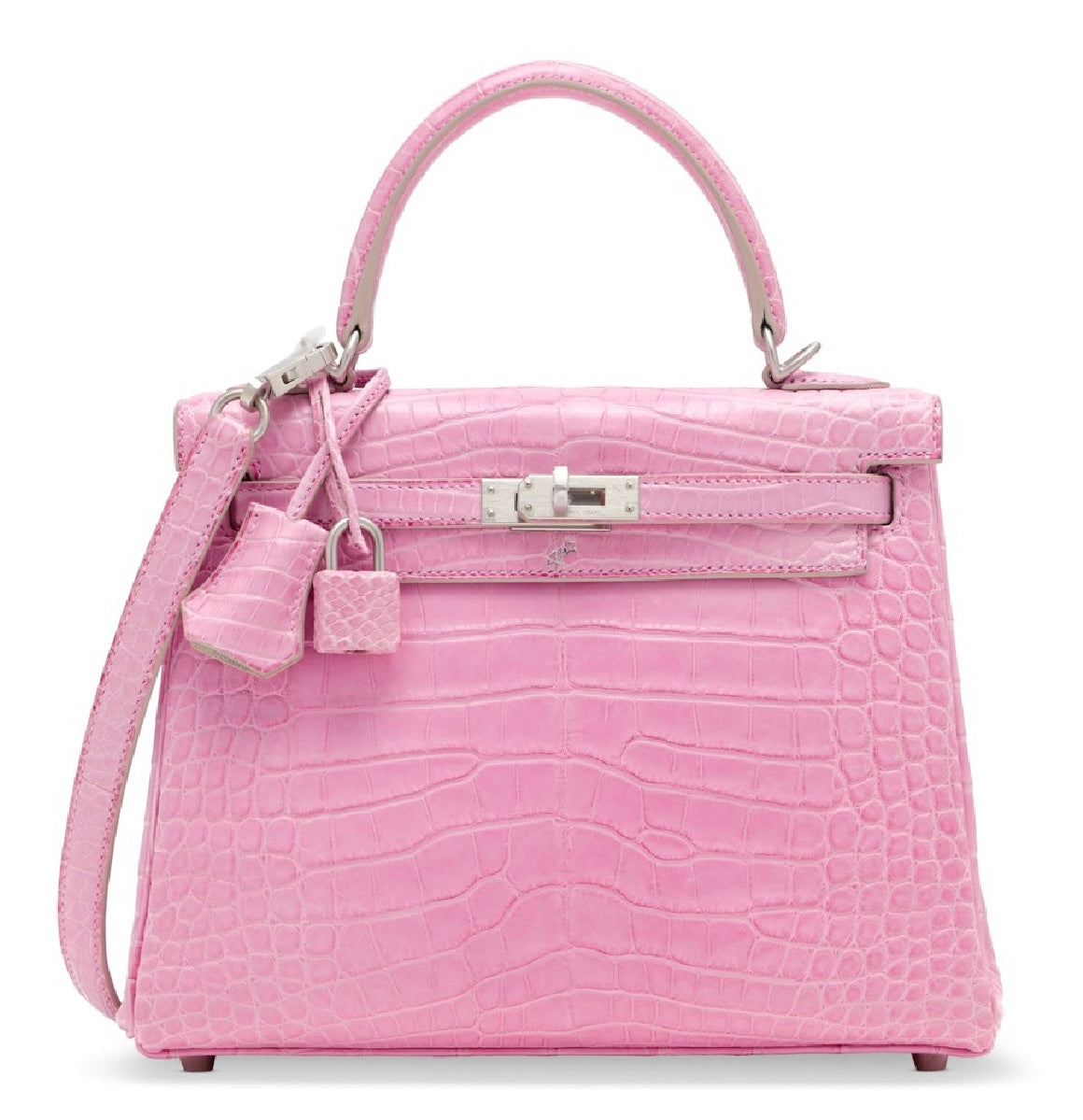 Hermès Kelly 25 Pink 5P Bubblegum & Gris Perle Matte Alligator with Brushed Palladium Hardware